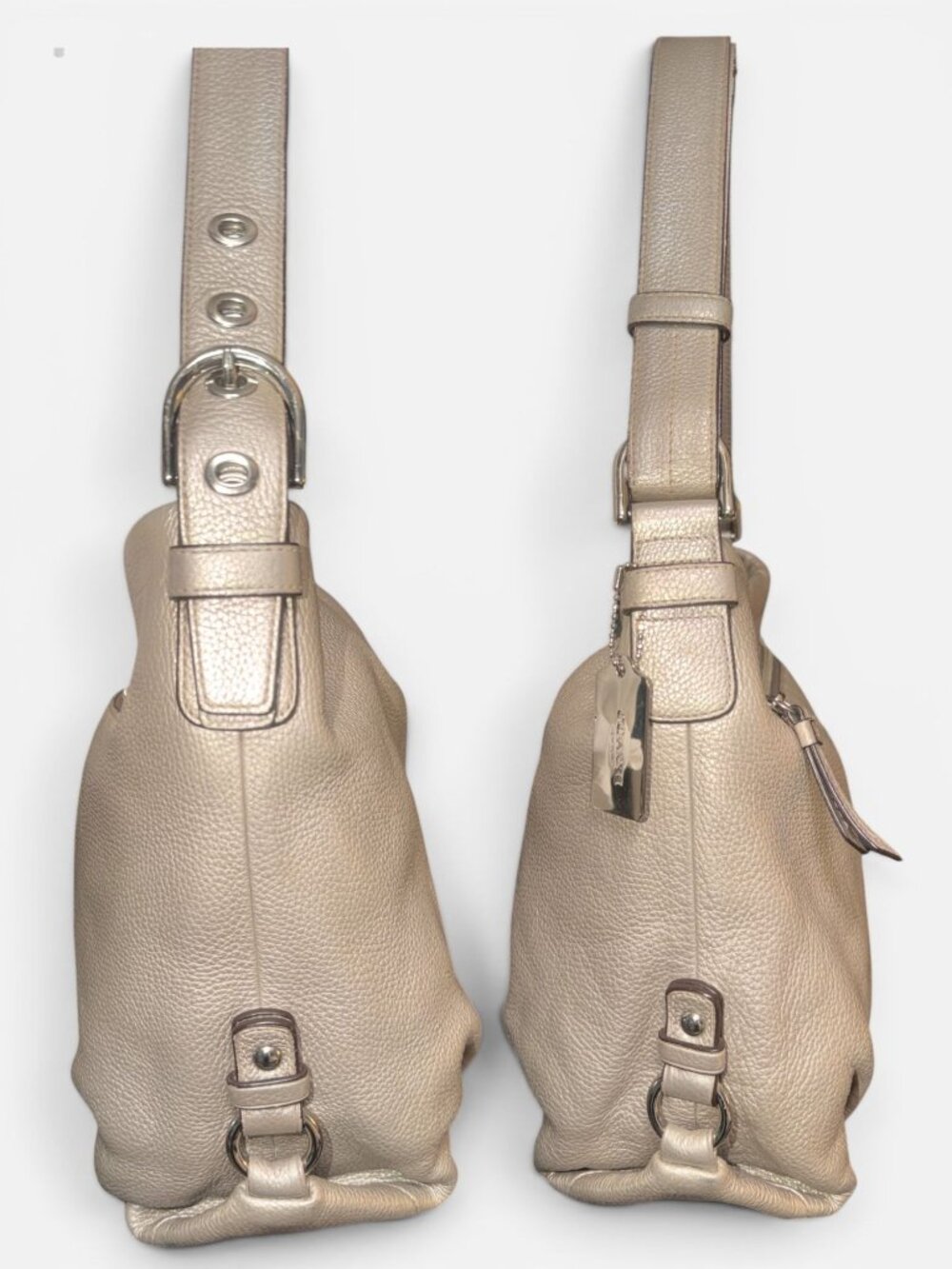 Coach Soho Duffle Convertible Bag F15064 Metallic Silver Pebbled Leather Hobo - Picture 7 of 9